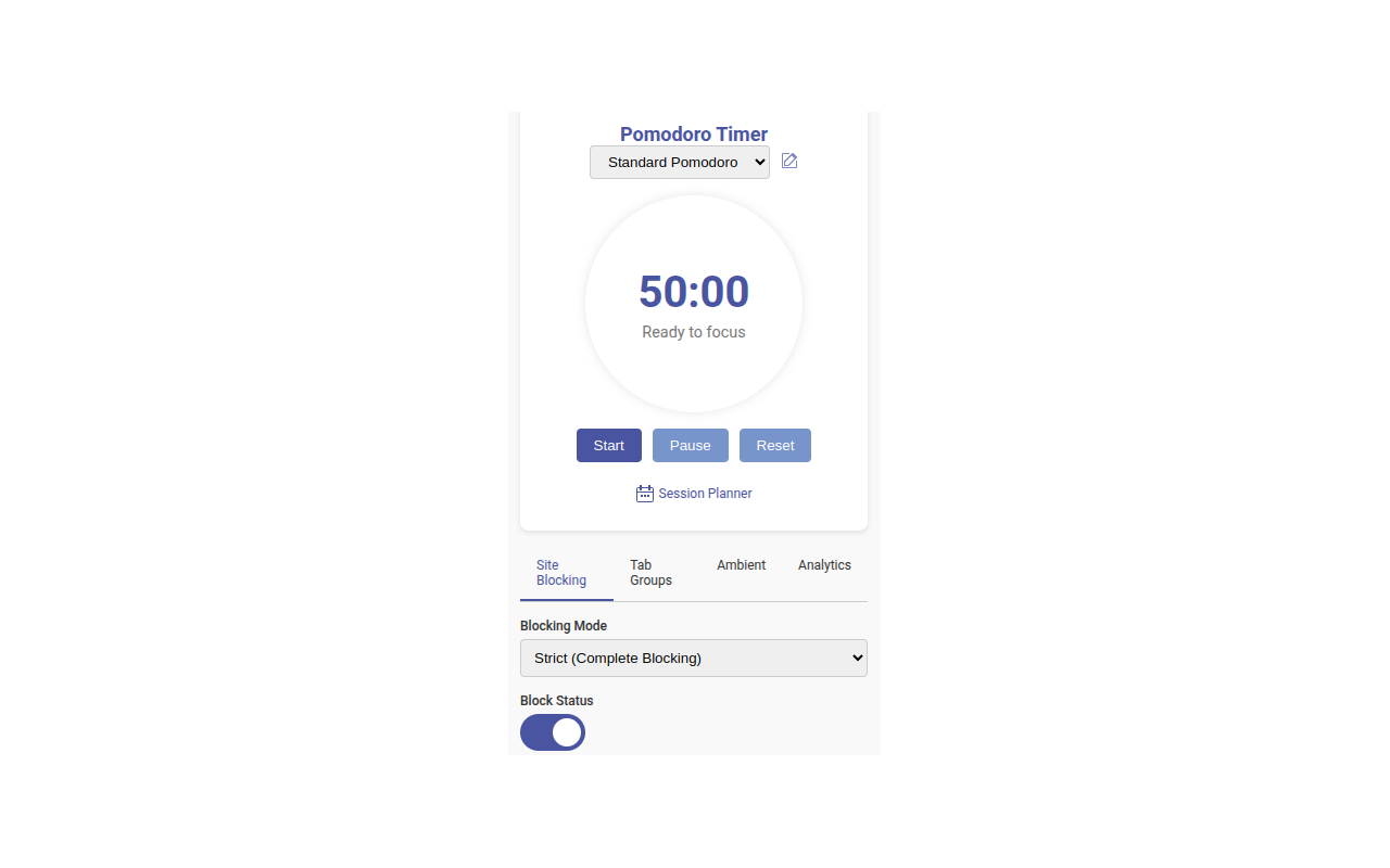 Deep Focus Pomodoro timer interface